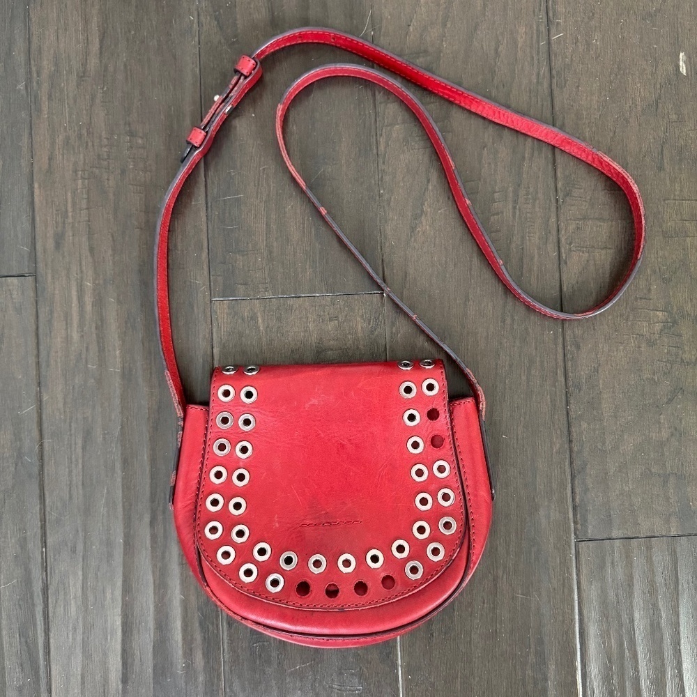 Frye Cassidy Saddle Red Grommet Crossbody Bag